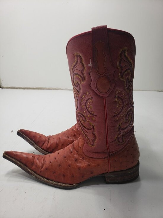 Johnn Whaynee Ostrich Cowboy Boots Mens 28 MX Brown Snip Toe Western Exotic